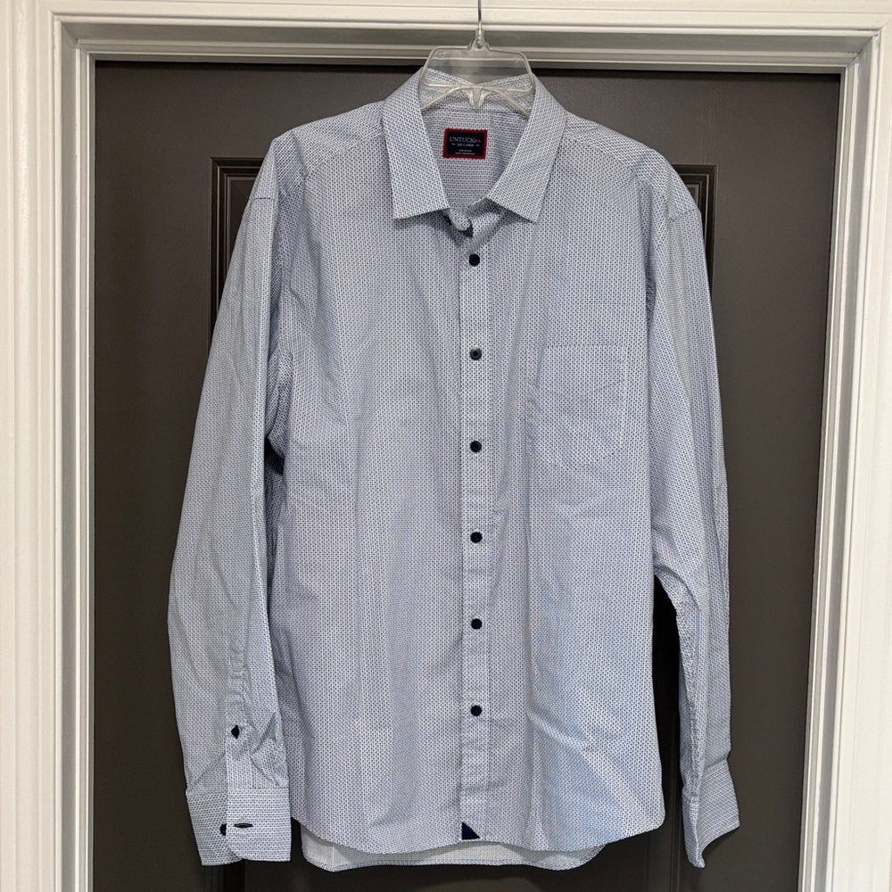 UNTUCKit blue white print dress shirt XXL